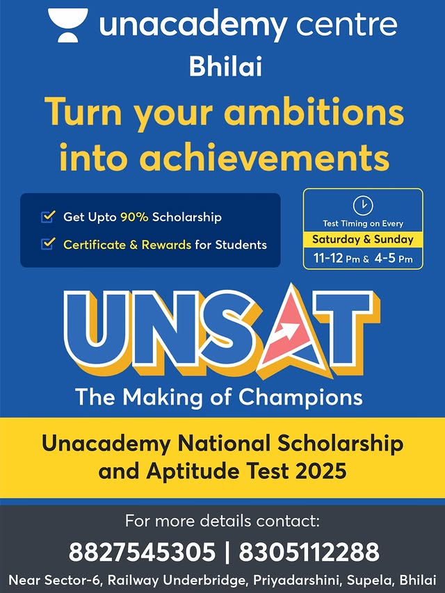 UNSAT scholarship test at Unacademy Bhilai